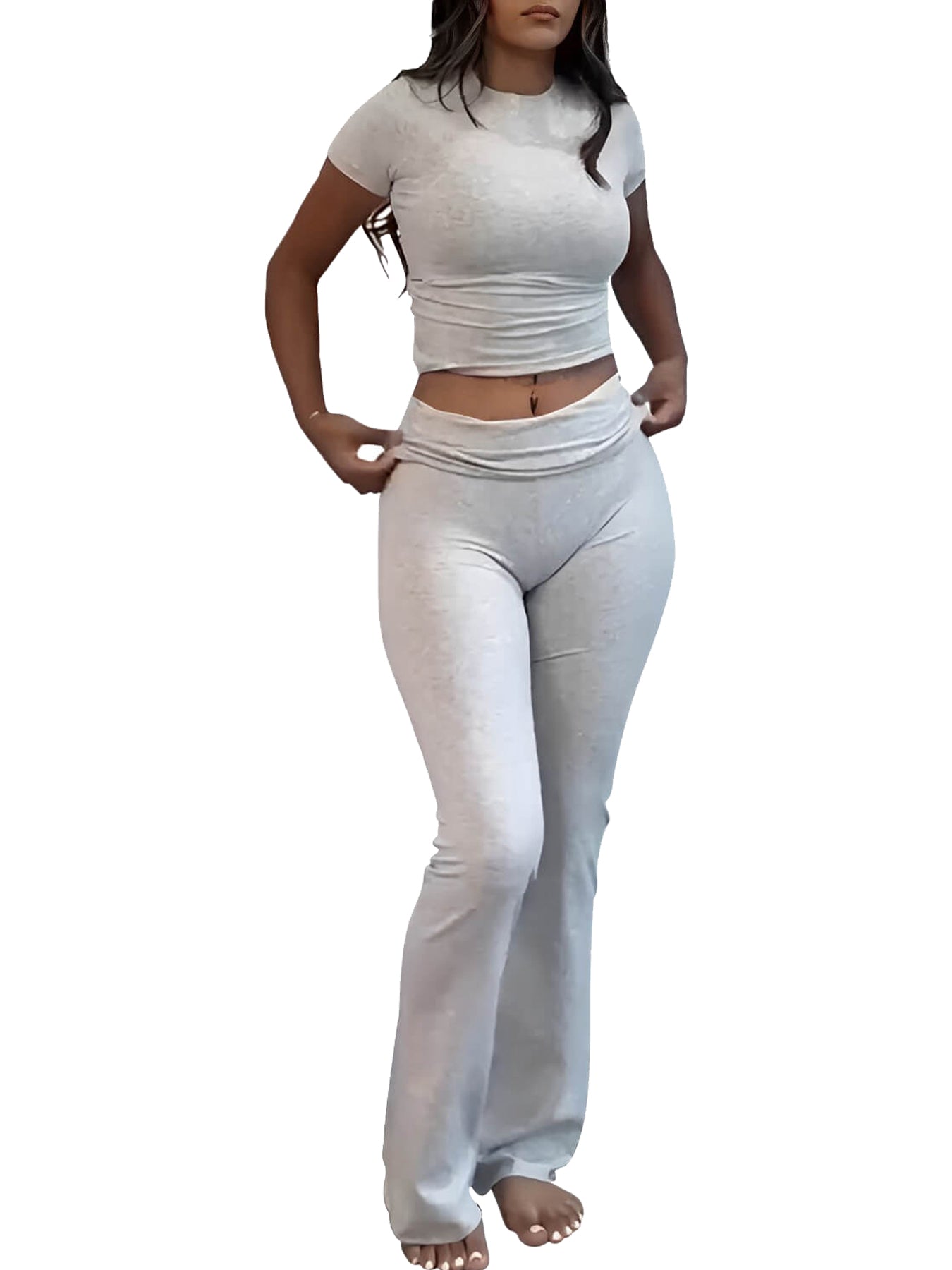 Wide leg Fold Flex low rise flare pants