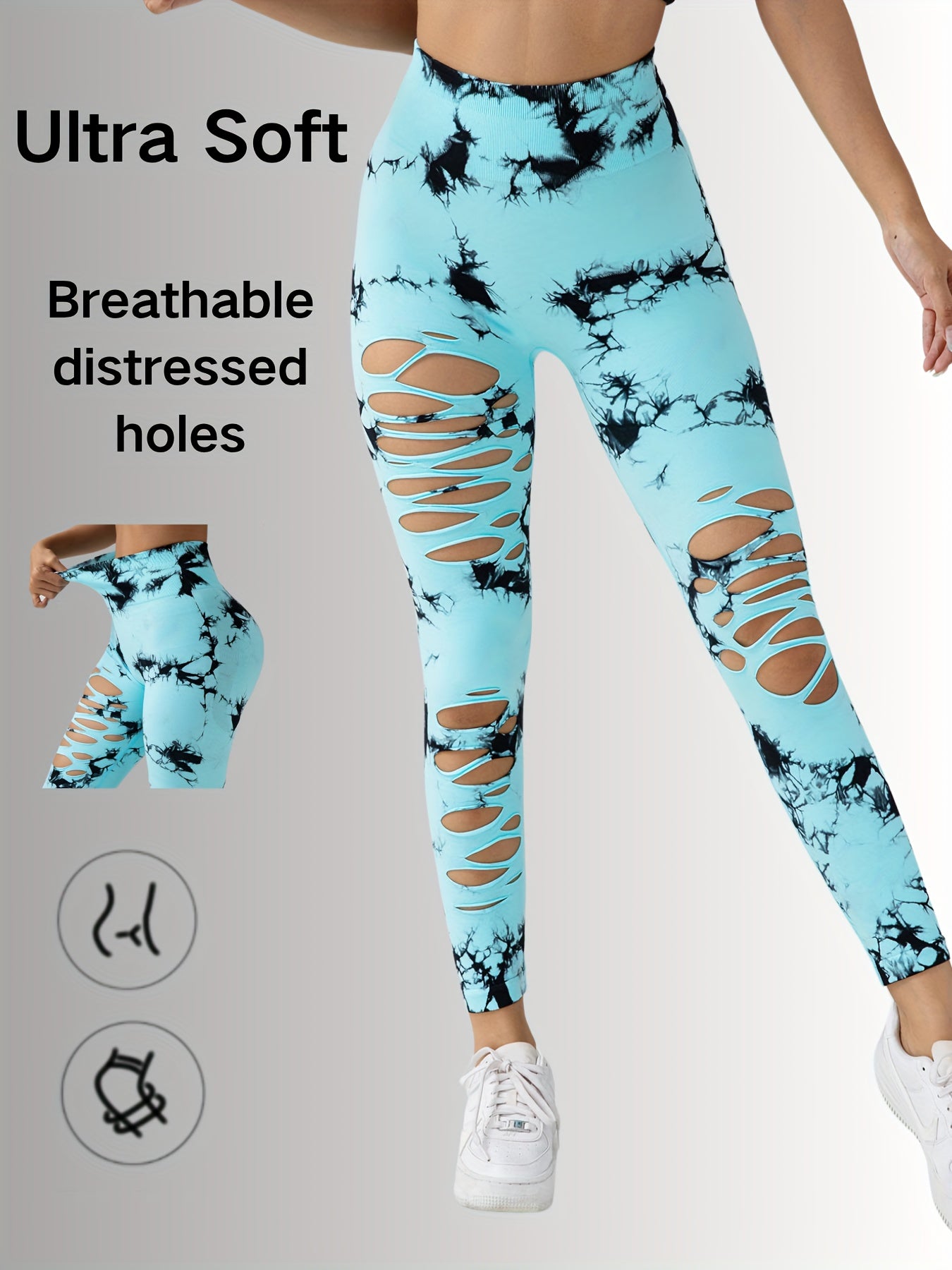 High-waisted and tie-dye design cutout leggings