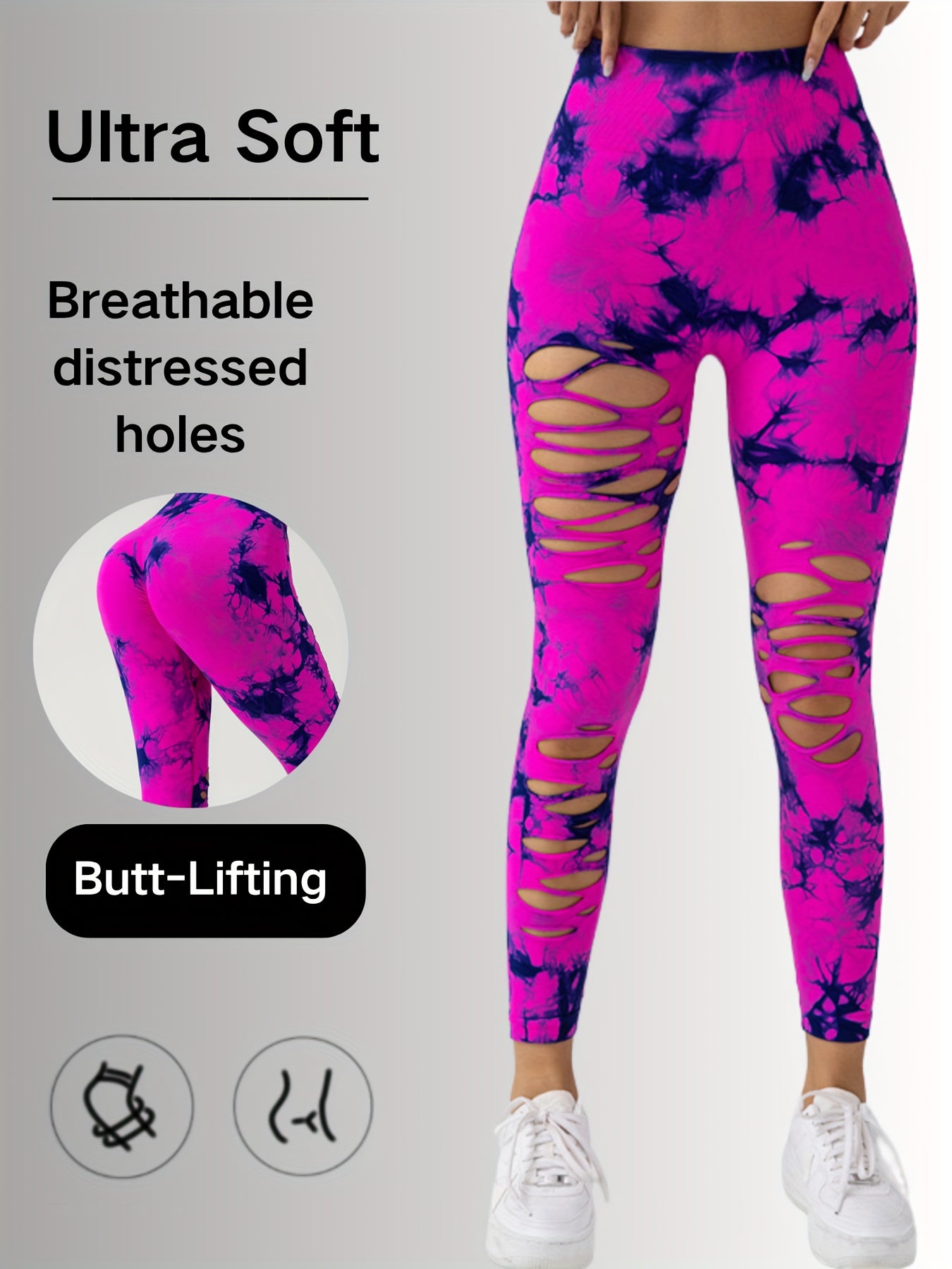 High-waisted and tie-dye design cutout leggings