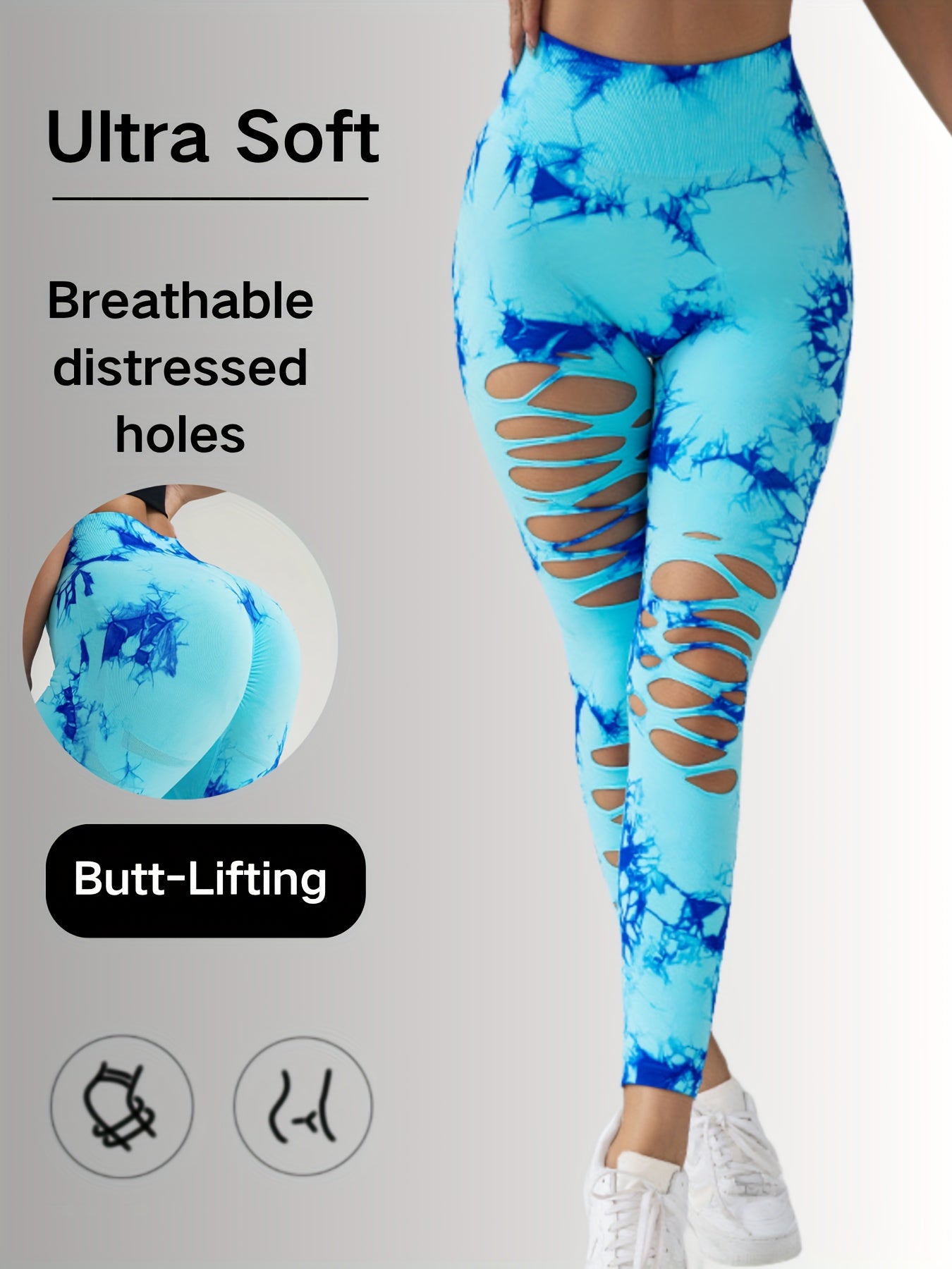 High-waisted and tie-dye design cutout leggings