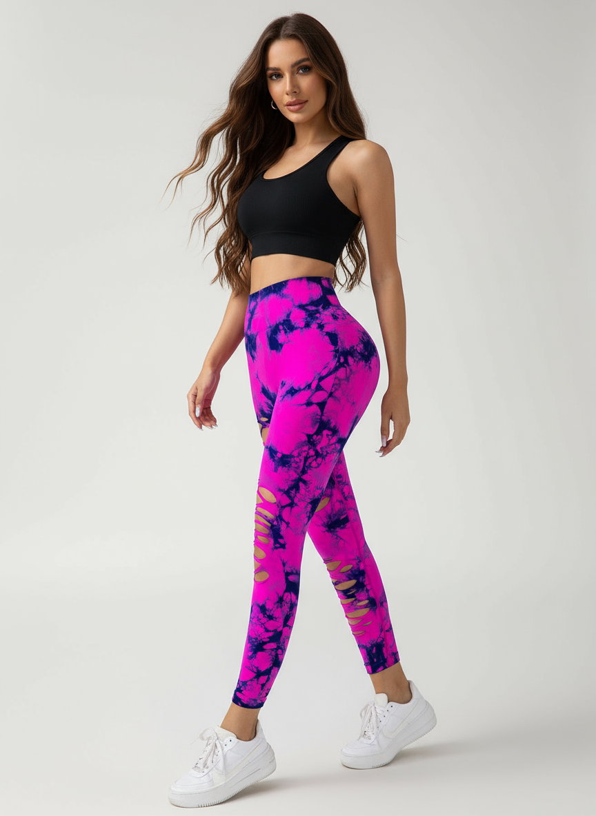 High-waisted and tie-dye design cutout leggings