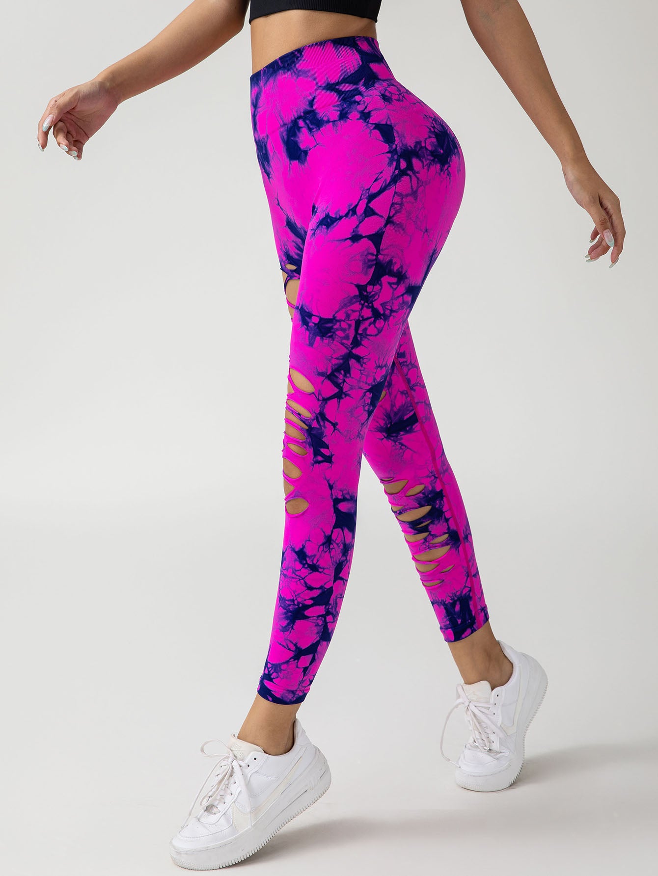 New Style Women's High-Waisted Yoga Leggings With Hollow-Out & Tie-Dye Design