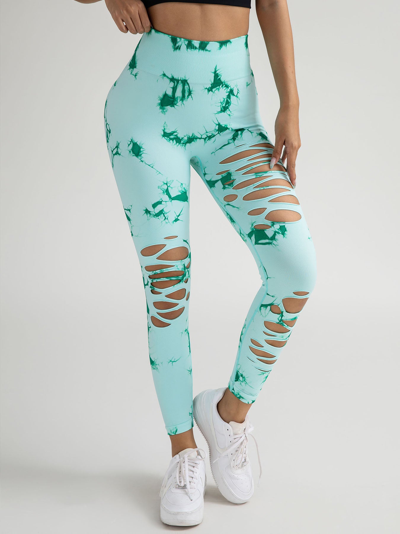 High-waisted and tie-dye design cutout leggings