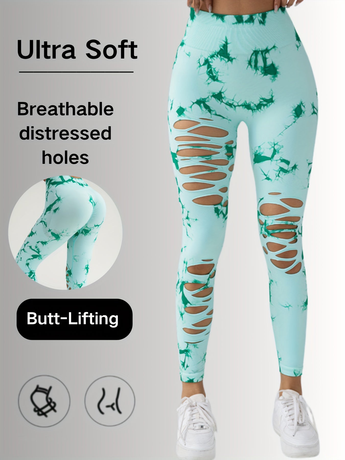 High-waisted and tie-dye design cutout leggings